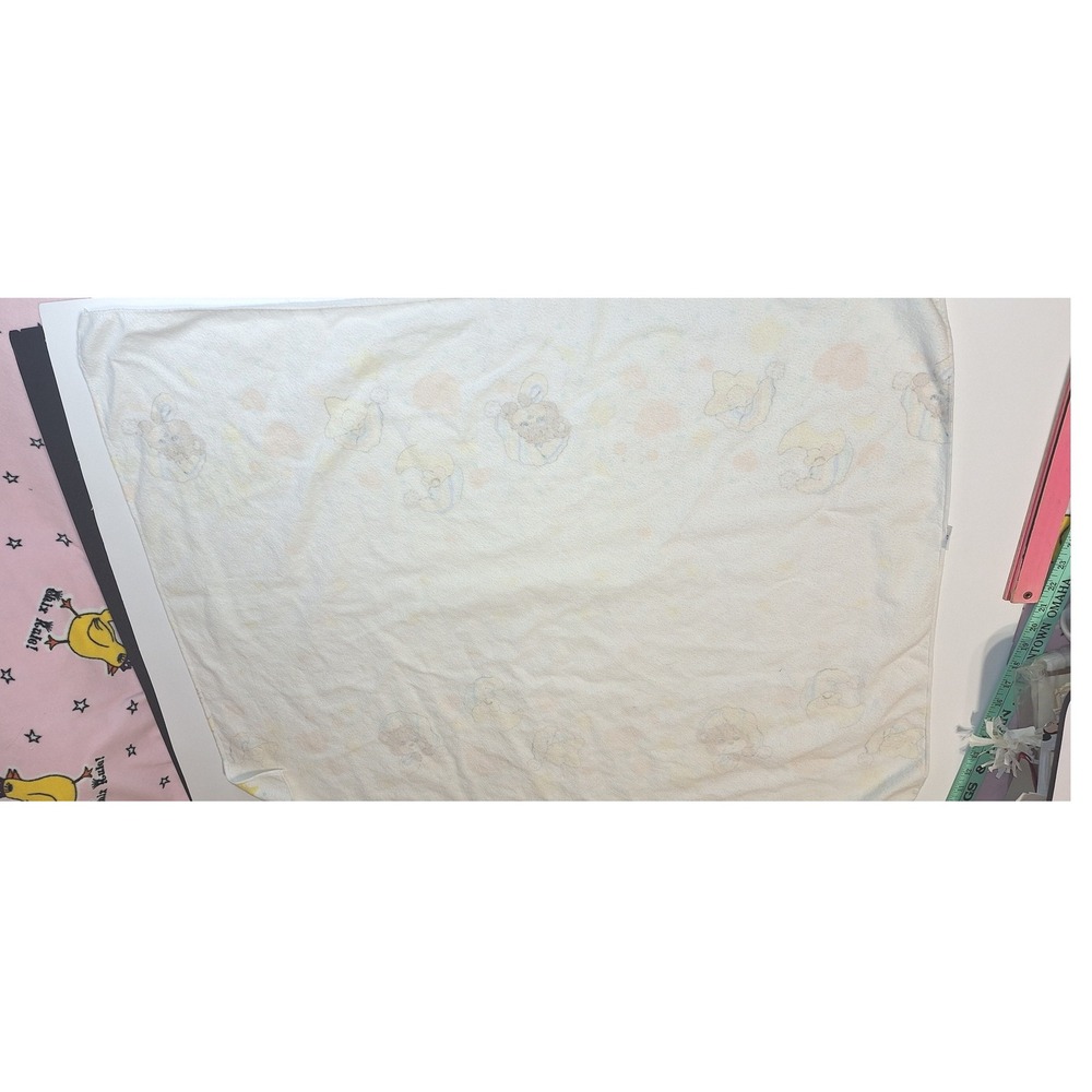 Vintage Riegel Baby Blanket 100% Cotton Sleepy Bear Moon Star Pastel White 30x40 - Picture 4 of 7